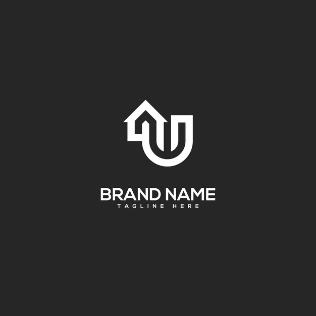 Vector de plantilla de diseño de la letra inicial del alfabeto U y el logotipo de la casa