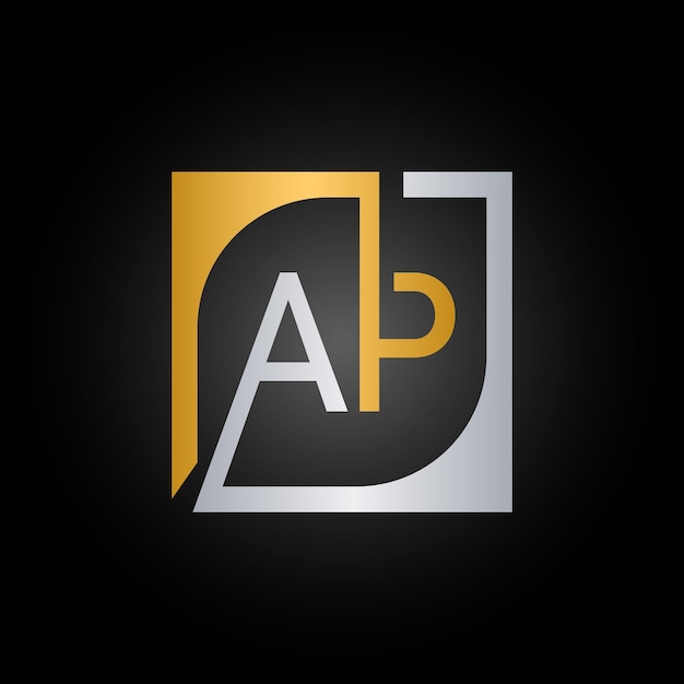 Vector de plantilla de diseño de logotipo AP con fondo cuadrado