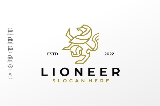 Vector de plantilla de diseño de logotipo de arte de línea monolínea de león heráldico de lujo simple