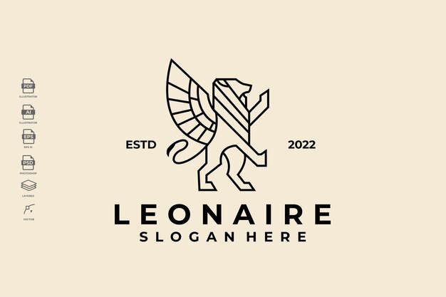 Vector de plantilla de diseño de logotipo de arte de línea monolínea de león heráldico de lujo simple