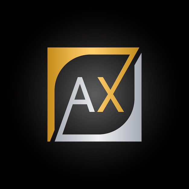 Vector de plantilla de diseño de logotipo AX con fondo cuadrado