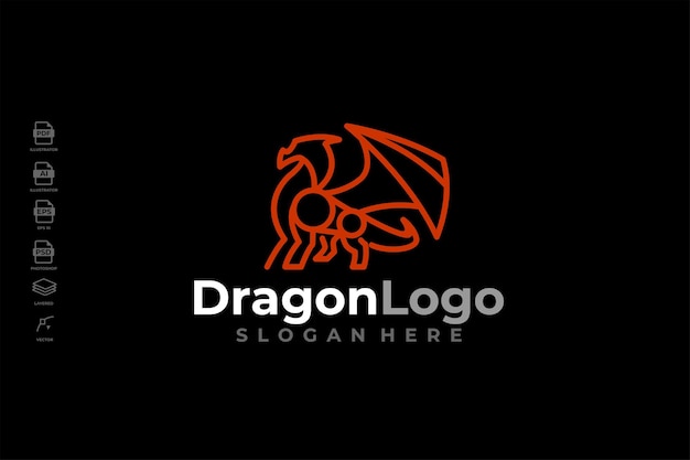 Vector de plantilla de diseño de logotipo de dragón Wyvern Wyrm Drake de arte de línea simple