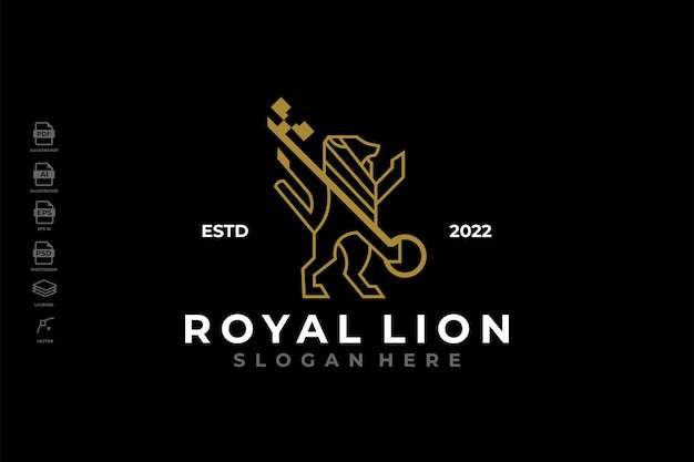 Vector de plantilla de diseño de logotipo de león heráldico de arte de línea de lujo