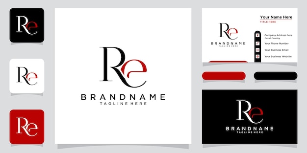 Vector de plantilla de diseño de logotipo de letra inicial RE con diseño de tarjeta de visita