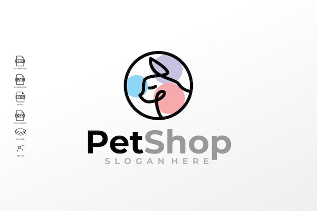 Vector de plantilla de diseño de logotipo de perro gato de tienda de mascotas de arte de línea simple