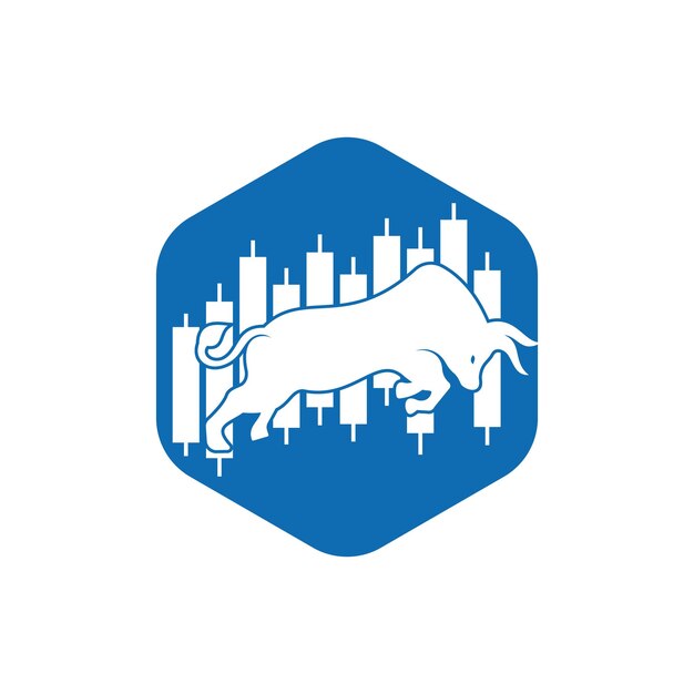 Vector de plantilla de diseño de logotipo de toro Forex con logotipo de comerciante alcista