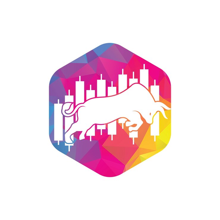 Vector vector de plantilla de diseño de logotipo de toro forex con logotipo de comerciante alcista