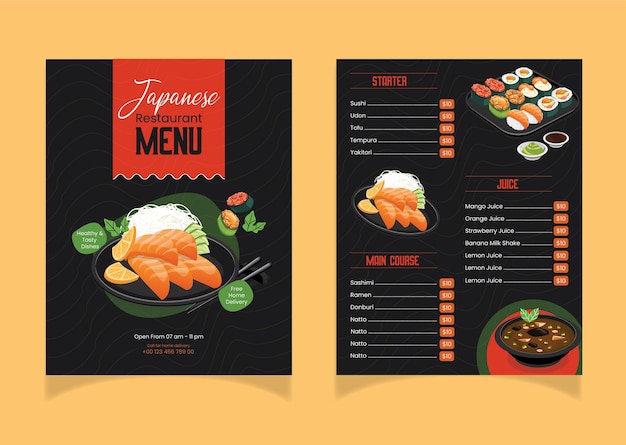 Vector de plantilla de diseño de menú de restaurante japonés