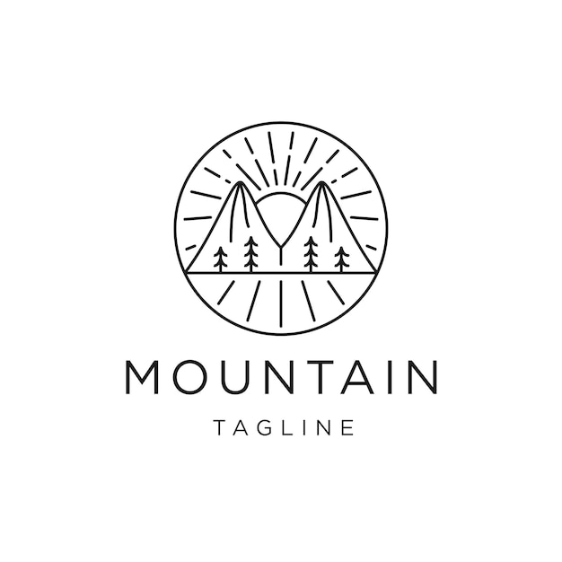 Vector de plantilla de diseño plano de icono de logotipo de línea de montaña