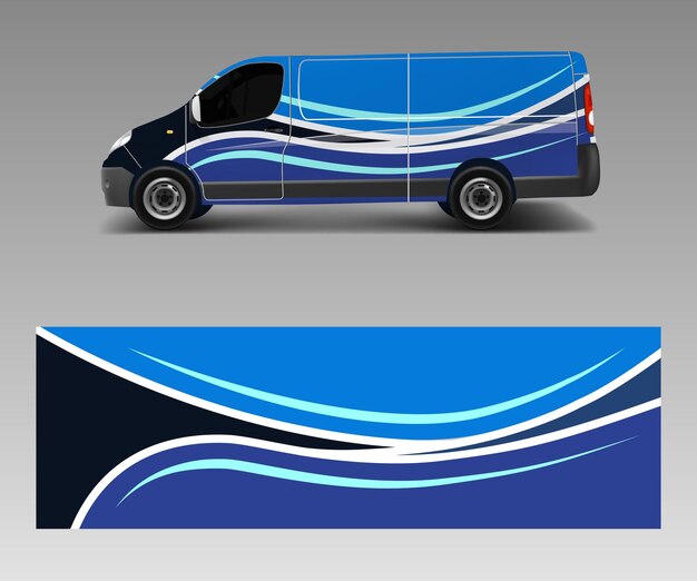 Vector de plantilla de diseño Van Wrap con envoltura de calcomanía de formas de onda y vector de plantilla de etiqueta