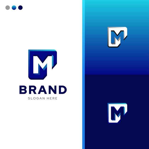 Vector de plantilla de idea de diseño de logotipo de concepto creativo digital de espacio negativo de letra inicial con combinación tricolor azul