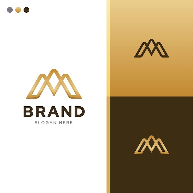 Vector de plantilla de idea de diseño de logotipo de concepto creativo de la letra inicial m royal kingdom con combinación de colores elegante identidad de marca premium de lujo dorado