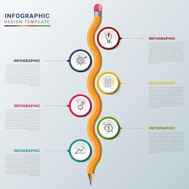 Vector de plantilla de infografía de lápiz en zigzag creativo