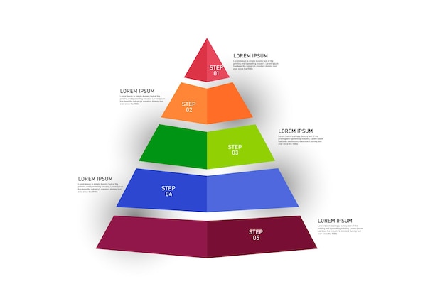 Vector de plantilla de infografía de pirámide colorida con 5 pasos