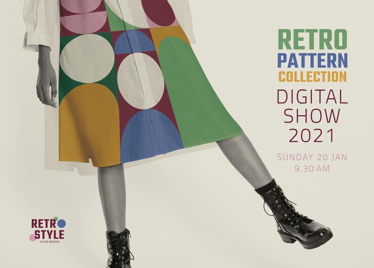 Vector vector de plantilla de invitación comercial editable en estilo retro para marcas de moda