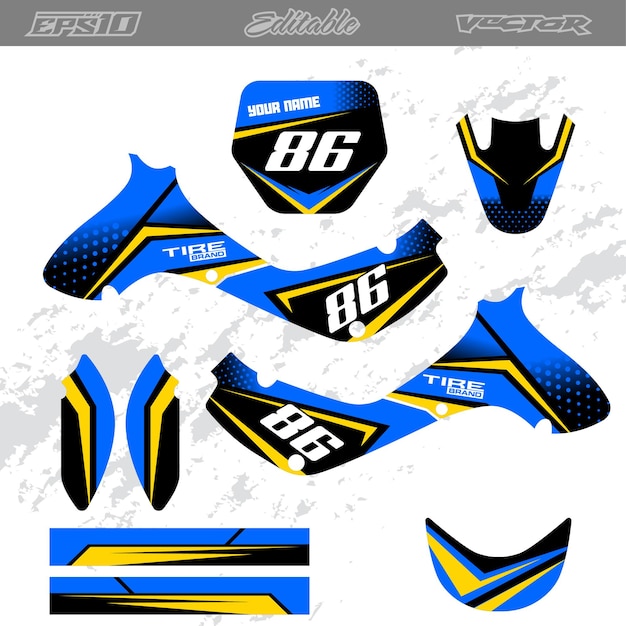 Vector de plantilla de kit de gráficos de etiqueta de bicicleta de motocross