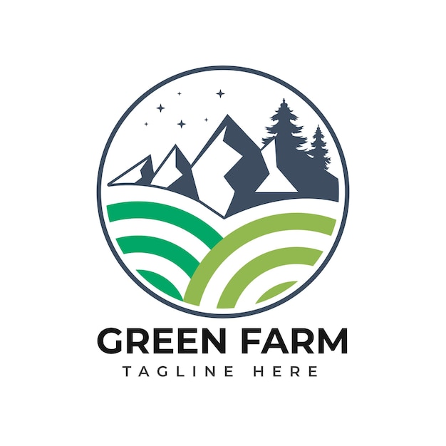 Vector de plantilla de logotipo del círculo del mercado de agricultores de árboles planos dibujados a mano