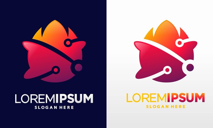 Vector vector de plantilla de logotipo de degradado de fuego de píxeles digitales