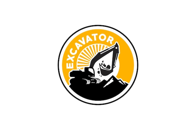 Vector de plantilla de logotipo de excavadora. Vector de logotipo de equipo pesado para empresa de construcción.
