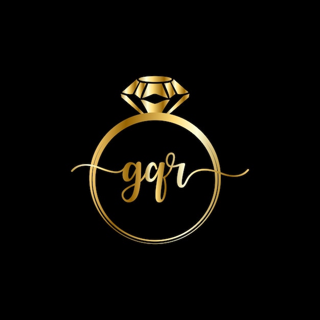 Vector de plantilla de logotipo de joyería de escritura a mano de círculo de boda de monogramas GQR