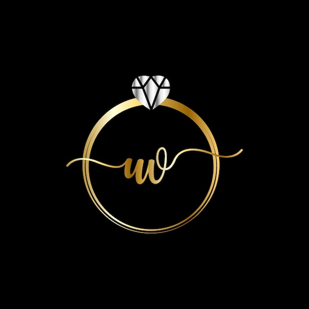 Vector de plantilla de logotipo de joyería de escritura a mano de círculo de boda de monogramas uw