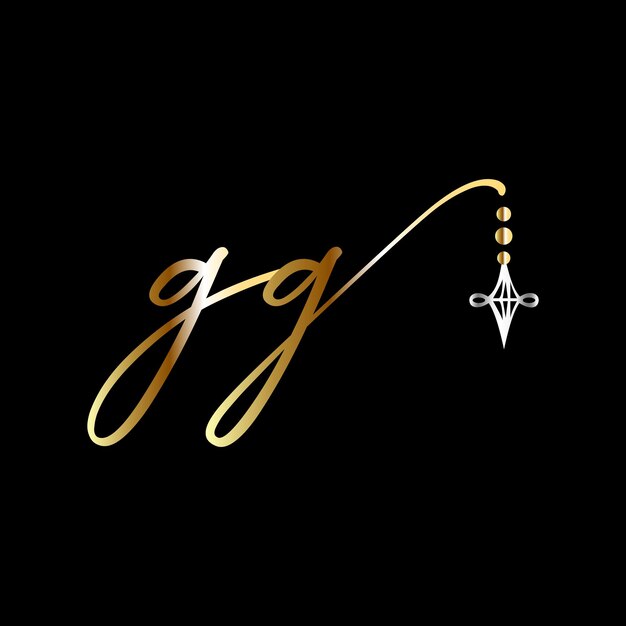 Vector vector de plantilla de logotipo de joyería de escritura a mano de logotipo de boda inicial de gg
