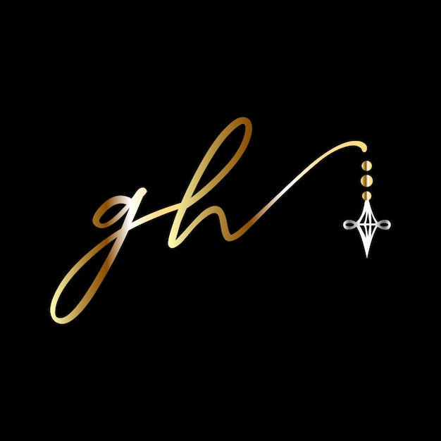 Vector de plantilla de logotipo de joyería de escritura a mano de logotipo de boda inicial de gh