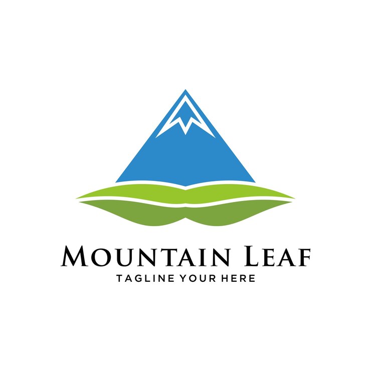 Vector de plantilla de logotipo de montaña y hoja
