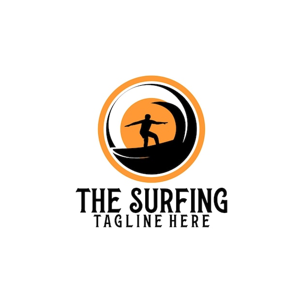 Vector de plantilla de logotipo de surf. Vector de concepto de logotipo de surf