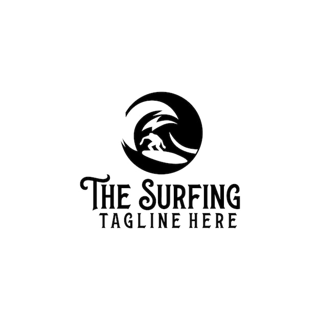 Vector de plantilla de logotipo de surf. Vector de concepto de logotipo de surf