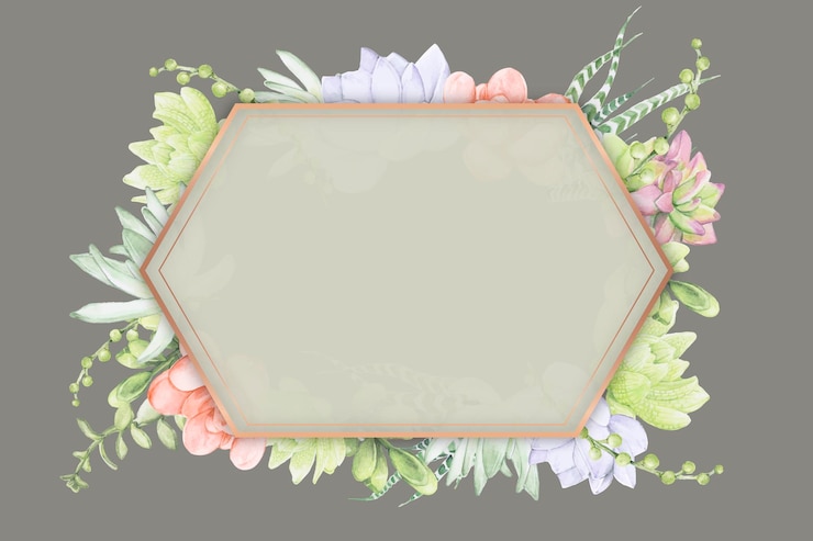 Vector vector de plantilla de marco hexagonal suculento dibujado a mano