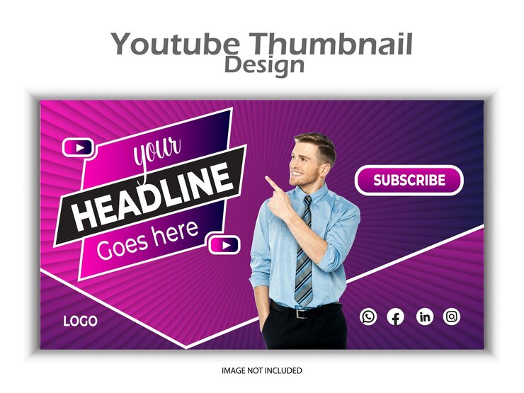 Vector una plantilla de miniatura de YouTube con un hombre con rayas rojas y negras