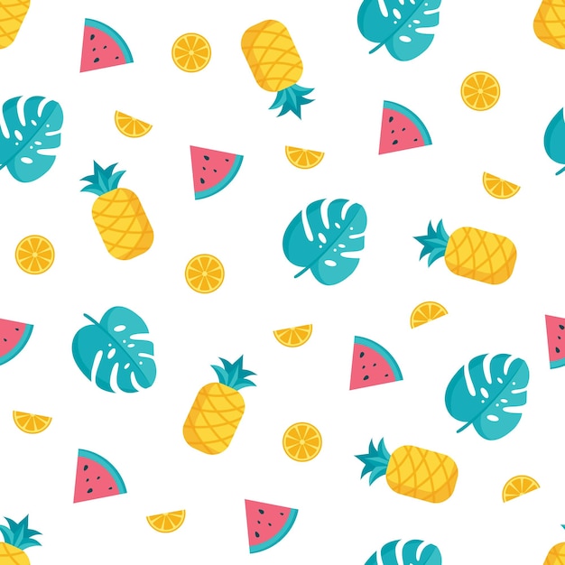 vector de plantilla de patrón de frutas y hojas de diseño de patrones sin fisuras de verano colorido