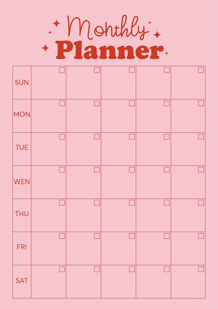 Vector plantilla de planificador mensual página de cuaderno fondo rosa retro lechería