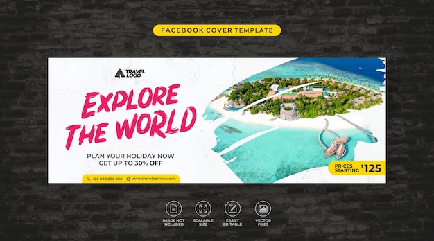 Vector de plantilla de portada de facebook de agencia de viajes y turismo