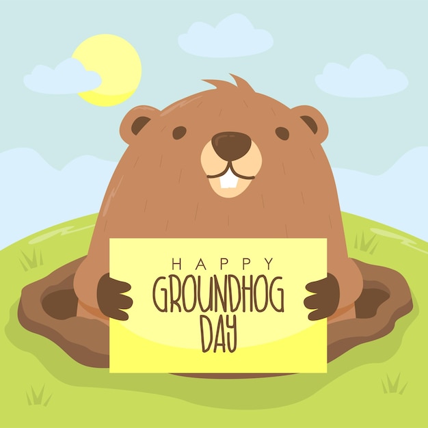 Vector de plantilla de póster del día de la marmota feliz