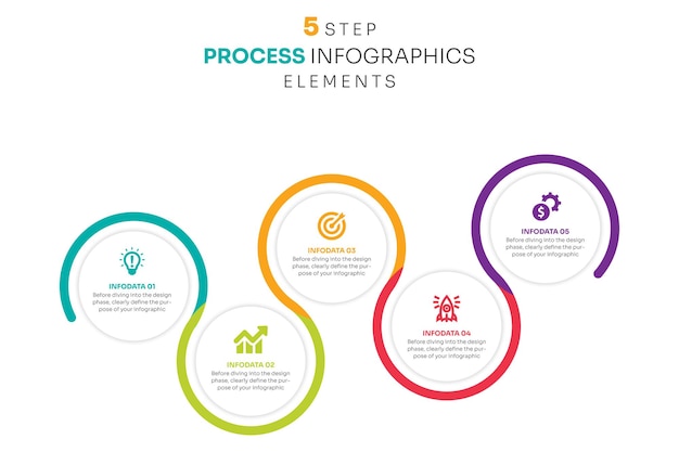 Vector de plantilla de presentación infográfica del proceso de línea de tiempo empresarial de 5 pasos