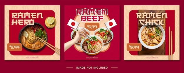 Vector de plantilla de publicación de Instagram Ramen Premium