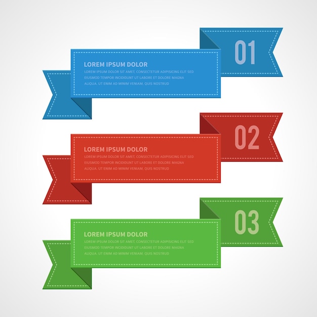 Vector de plantilla realista de opciones de pasos de plan de infografía de negocio de bandera de cinta geométrica coloreada