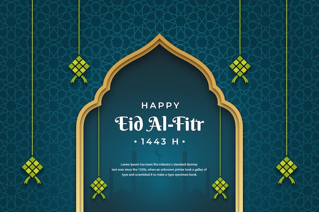 Vector de plantilla de tarjeta postal Eid al Fitri realista