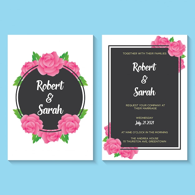 Vector de plantilla de tema de invitación y flor de invitación de boda
