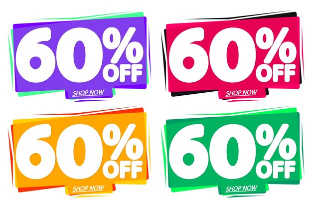 Vector de plantillas de diseño de etiquetas promocionales con 60 descuentos