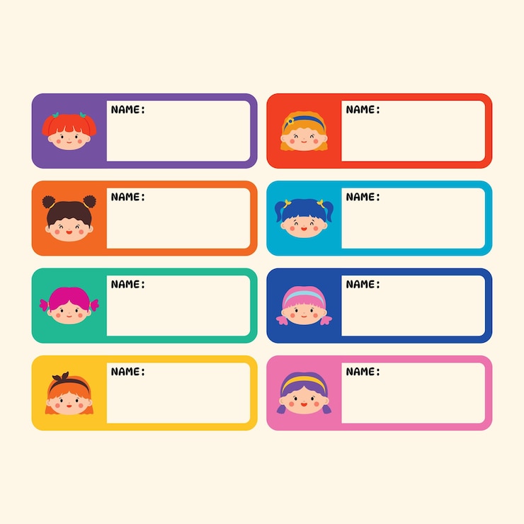 Vector vector de plantillas de etiquetas de nombres de niñas