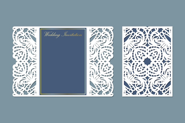 Vector de plantillas de tarjetas plegables para invitaciones de bodas cortadas con láser