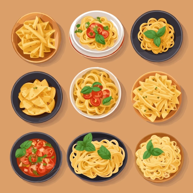 Vector vector de platos de pasta sobre un fondo blanco