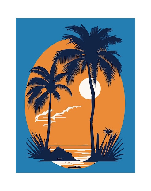 Vector playa retro ilustración y fondo tropical