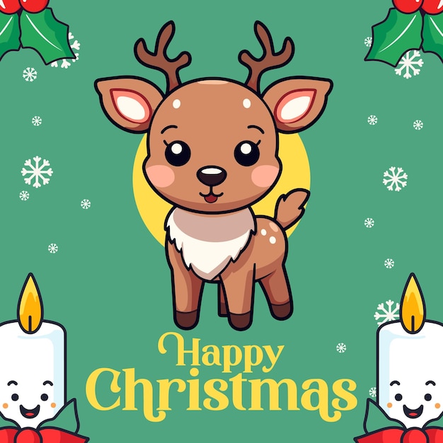 Vector Pleasing Baby Deer Moose Reindeer Felices vacaciones de invierno como personajes de dibujos animados