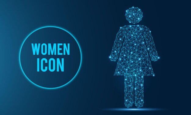 Vector poligonal futurista de forma geométrica de icono de mujer sobre fondo azul