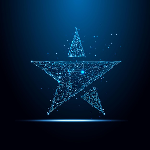 Vector poligonal futurista de forma geométrica de signo de estrella diseño de baja poli sobre fondo azul