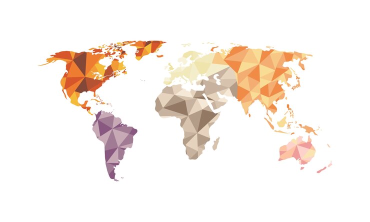 Vector vector de polígono de mapa mundial aislado sobre fondo blanco.